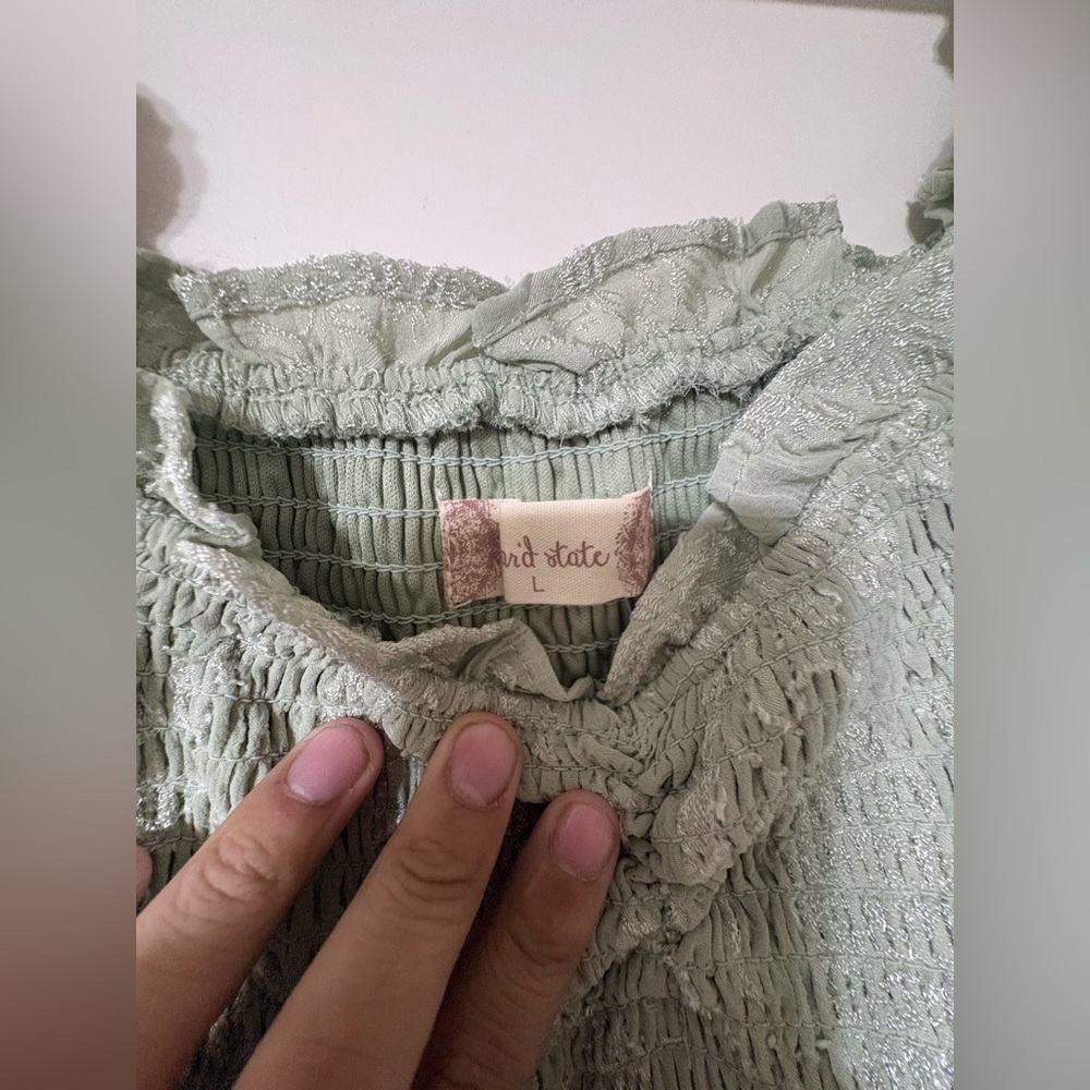 Altar’d State NWT Puff Sleeve Tiered Dress in Sage Green - Picture 3 of 7